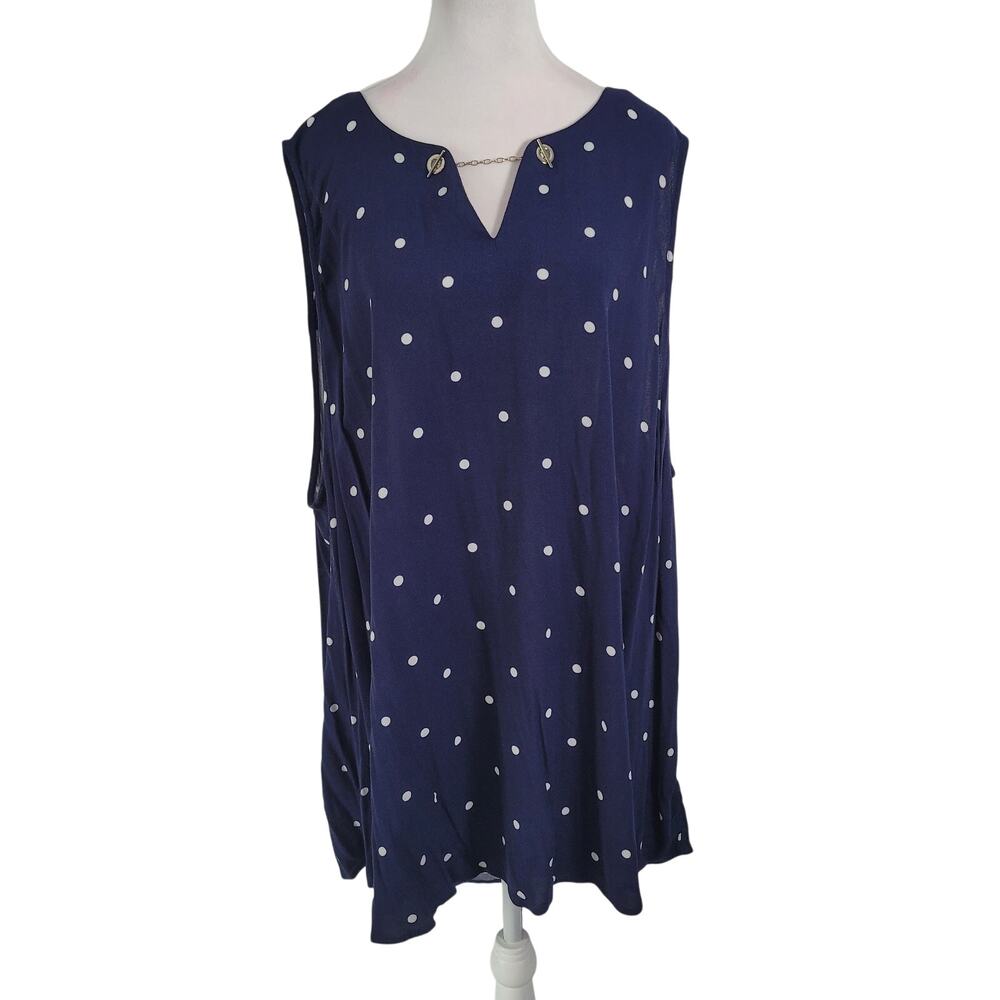 Torrid Size 5 Crepe Chain Detail Tank Blue White Polka Dot Nautical Essentials